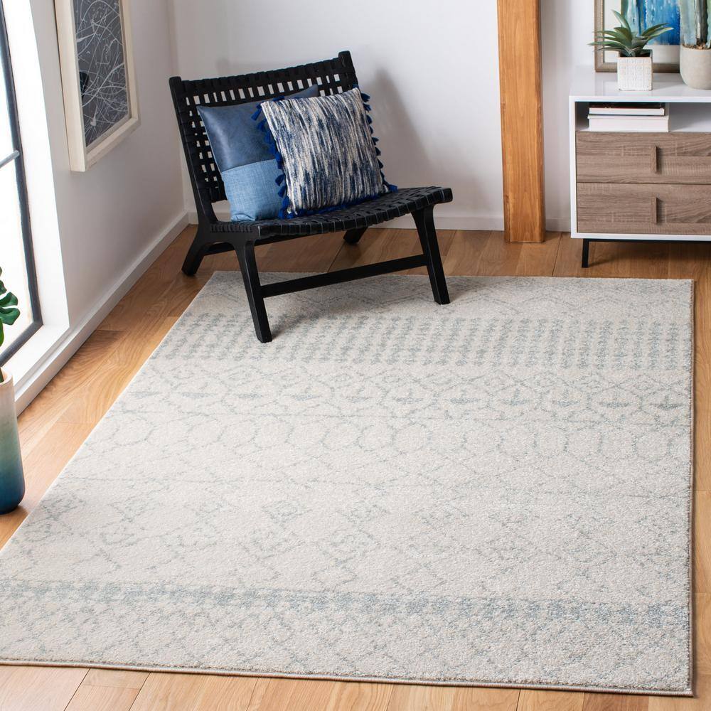 Ivory & Light Grey Reversible Synthetic Area Rug, 9' x 12'
