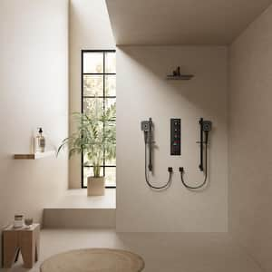 7-Spray Square 12 in. Shower Head and Dual Handheld Equipped with Adjustable Slide Bar in Matte Black