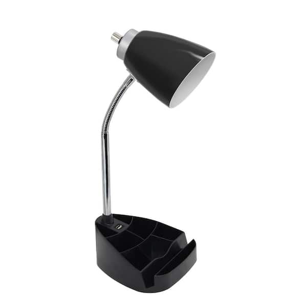 Simple Designs 18.5 in. Gooseneck Organizer Desk Lamp with iPad Tablet Stand Book Holder and USB port, Black