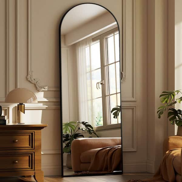 Black 22 in. W x 68 in. H Arched Aluminum Framed Full Length Floor Mirror