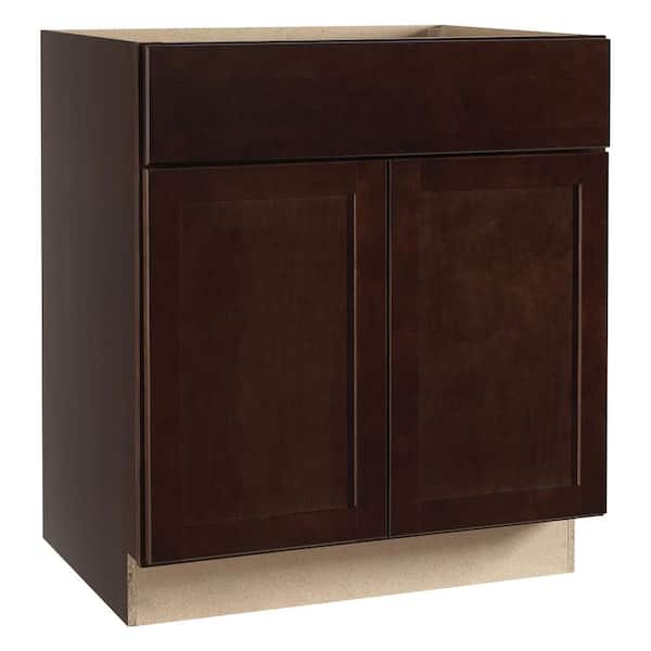 Hampton Bay Shaker 24 in. W x 21 in. D x 34.5 in. H Assembled Bathroom Base Cabinet in Java without Shelf