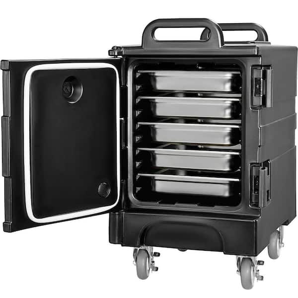 81 qt. Insulated Food Pan Carrier, Catering Hot Box with Double Buckles, Front-Loading Food Warmer, Black Buffet Server
