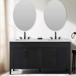 Cove 60 in. W Bath Vanity in Black Oak with Engineered Stone Top in Carrara White with White Sinks