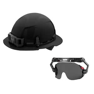 BOLT Black Type 1 Class E Full Brim Non Vented Hard Hat with 4-Point Ratcheting Suspension with BOLT Tinted Eye Visor