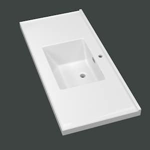 48 in. W x 22 in D Solid Surface Rectangular Single Sink Vanity Top in White With Backsplash and Basin for Bath Cabinet