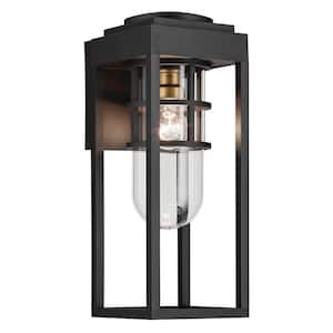 Hone 18 in. 1-Light Textured Black Industrial Outdoor Hardwired Wall Lantern Sconce with No Bulbs Included (1-Pack)