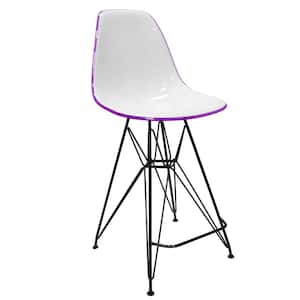 Modern Barstool ABS Resin Counter Height Stool with Footrest and Black Steel Base Cresco Series in White/Purple