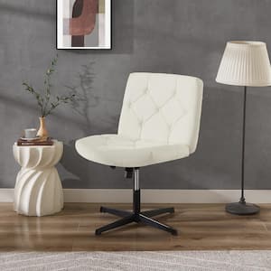 Office Desk Chair No Wheels Comfy Wide Fabric Padded, Modern Swivel and Height Adjustable Armless Task Chair, Beige