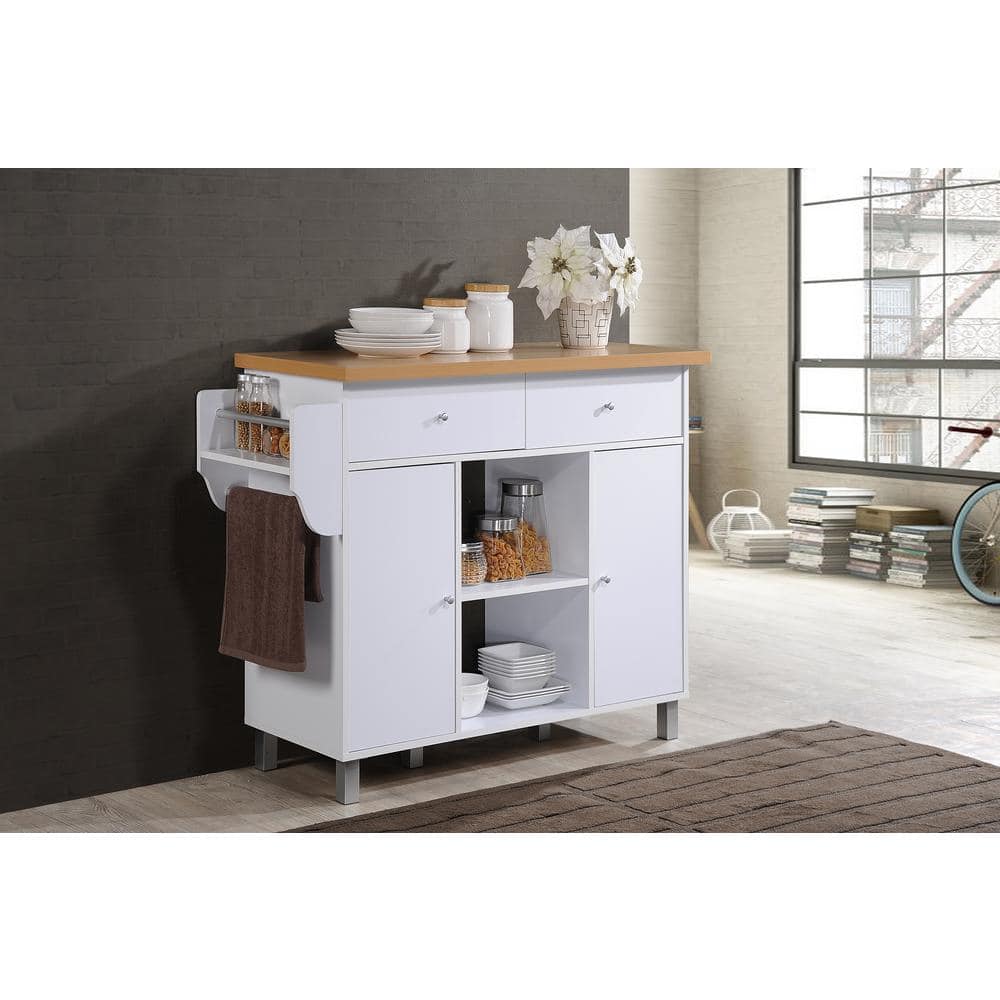Elegant White Compressed Wood Kitchen Island with Spice and Towel Rack
