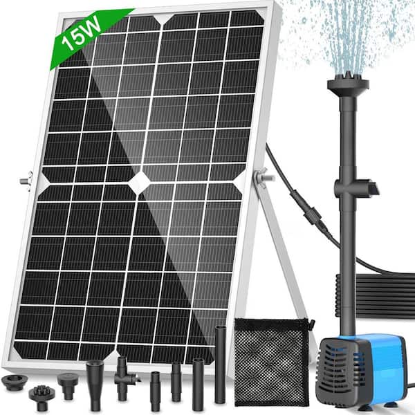 Solar Water Fountain Pump 15W Solar Pond Pump 190GPH Powerful Eco-Friendly Water Pump with 4 Spray Patterns