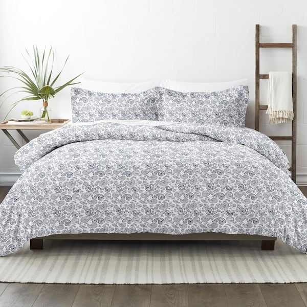 Becky Cameron Coarse Paisley Patterned Performance Navy Twin 3-Piece Duvet Cover Set