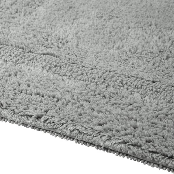 Lux 17 in. x 24 in. Silver Race Track 100% Cotton Round Bath Rug