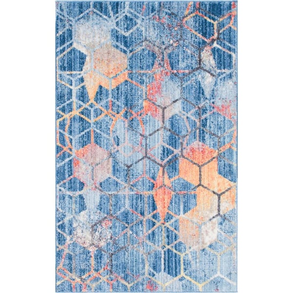 Unique Loom Blue 3 ft. 3 in. x 5 ft. 3 in. Rainbow Area Rug