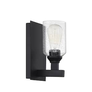 Chicago 5.25 in. 1-Light Flat Black Finish Wall Sconce with Clear Seeded Glass