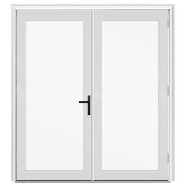60 in. x 80 in. Right-Hand/Outswing Primed Fiberglass French Patio Door with Low-E Glass and Black Handle
