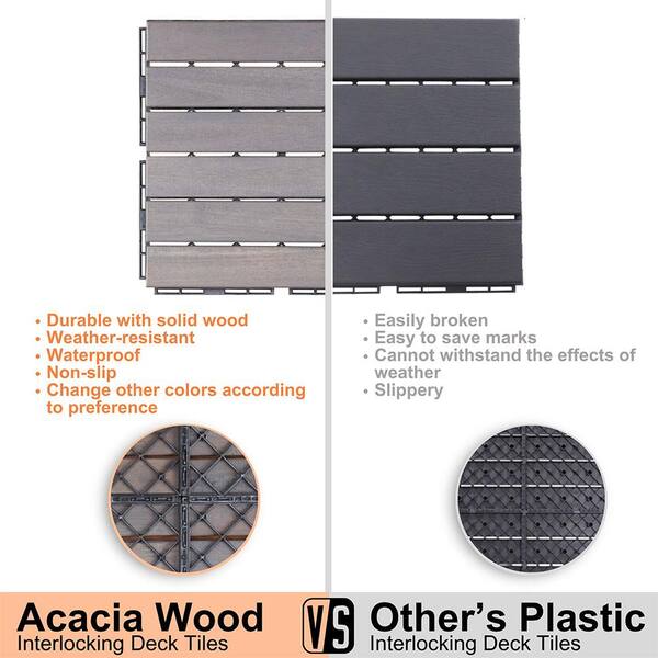 Afoxsos 1 ft. x 1 ft. Light Grey Wood Interlocking Deck Tiles Striped Pattern All-Weather for Patio, Balcony Pool Side (30-Pack)