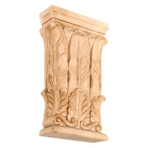 1 in. x 5-1/2 in. x 2-3/4 in. Unfinished Hand Carved Alder Wood Acanthus Capital Applique and Onlay Moulding (2-Pack)