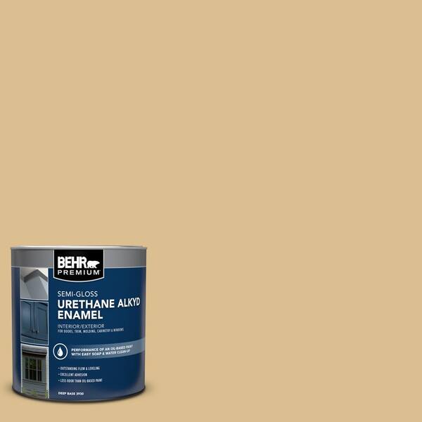 BEHR PREMIUM 1 qt. #340F-4 Expedition Khaki Semi-Gloss Enamel Urethane Alkyd Interior/Exterior Paint