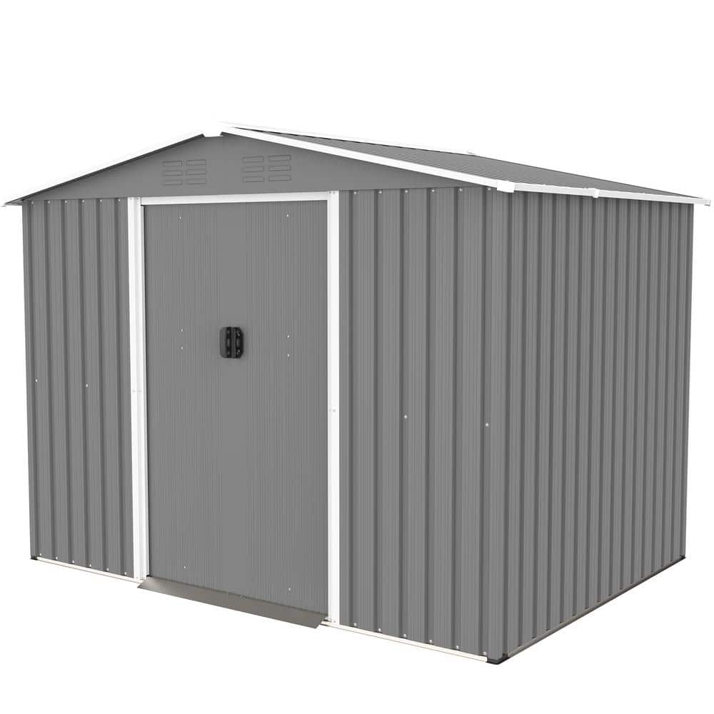 8x6 ft Gray Metal Outdoor Storage Shed with Double Doors