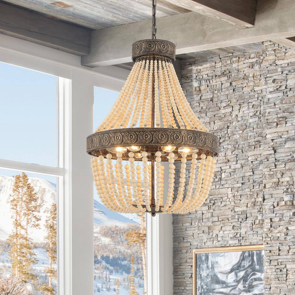 Bohemian Black and Gold Beaded 6-Light Chandelier
