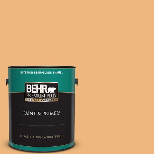 BEHR PREMIUM PLUS 1 gal. #ICC-100 Eastern Amber Semi-Gloss Enamel Exterior Paint & Primer