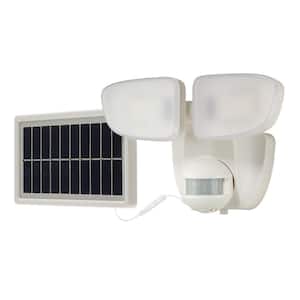 SLFS 180-Degree White Solar Powered Motion Activated Outdoor Integrated LED Flood Light 700 Lumens