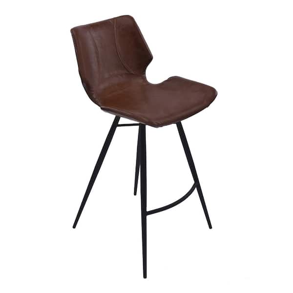 Armen Living Zurich 30 in. Vintage Coffee Faux Leather and Black Metal Finish Bar Stool