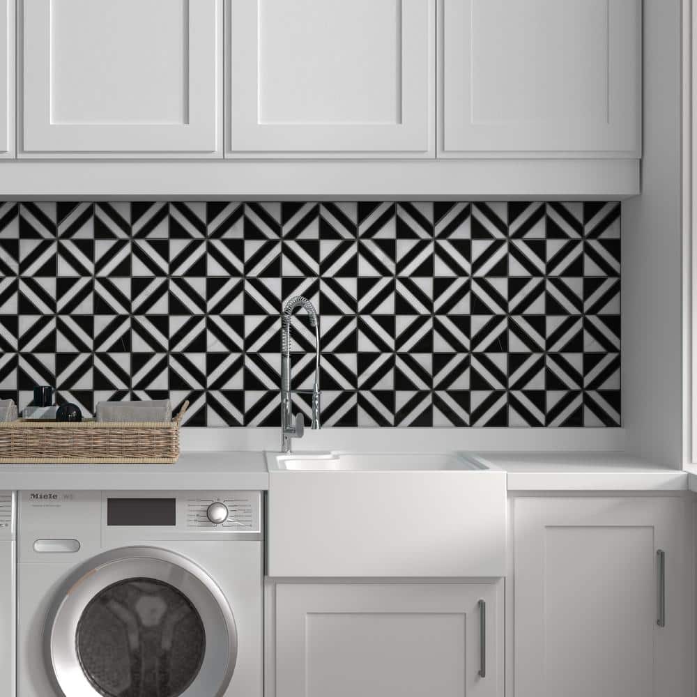 12" x 12" Black and White Polished Marble Mosaic Tile