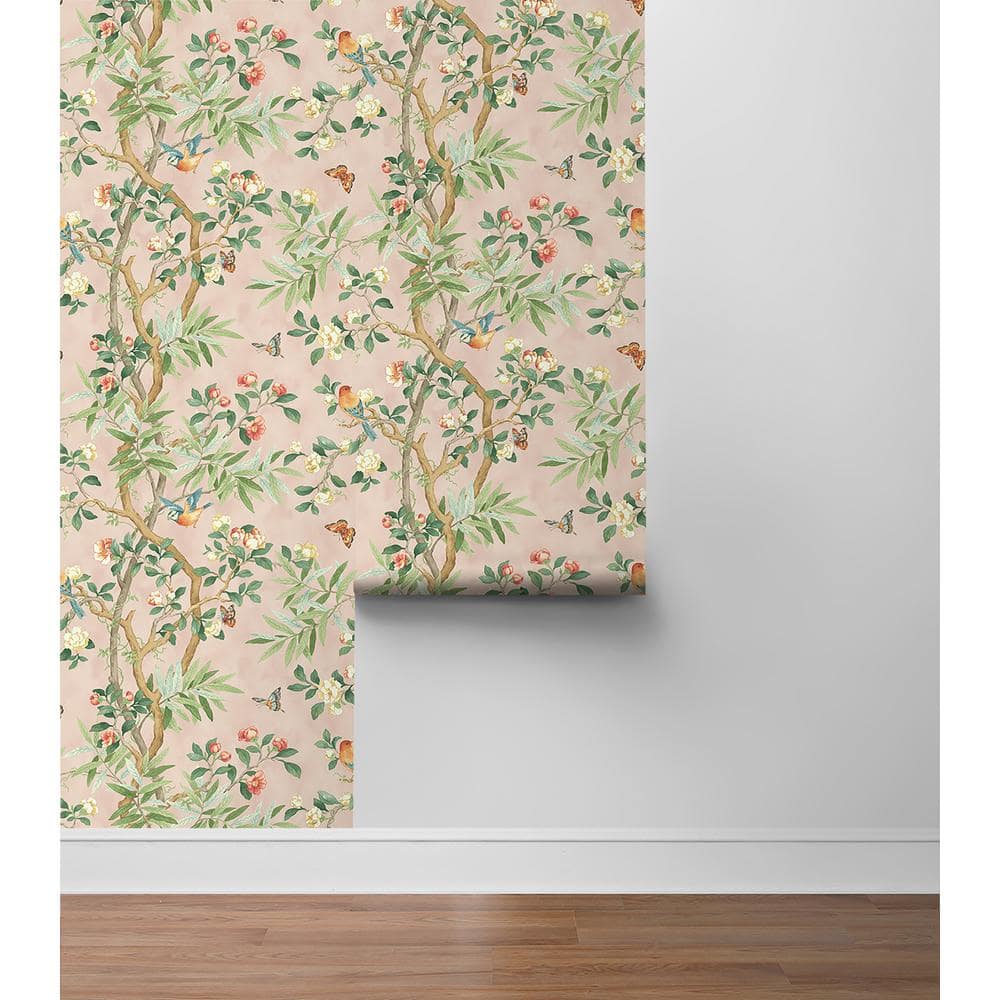 Kimono Vine Pink Bamboo Floral Peel and Stick Wallpaper