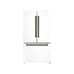 36 in French Door FS Refrigerator, Bottom Freezer Automatic icemaker TTL 20.3 CF in White with Bold Bronze Handles
