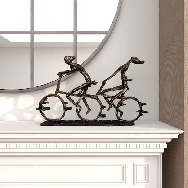 Litton Lane 3 in. x 13 in. Brass Polystone People Sculpture with Bike