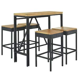 5-Piece Wood Outdoor Dining Set Foldable Tabletop with 4 Stools And 1 Table