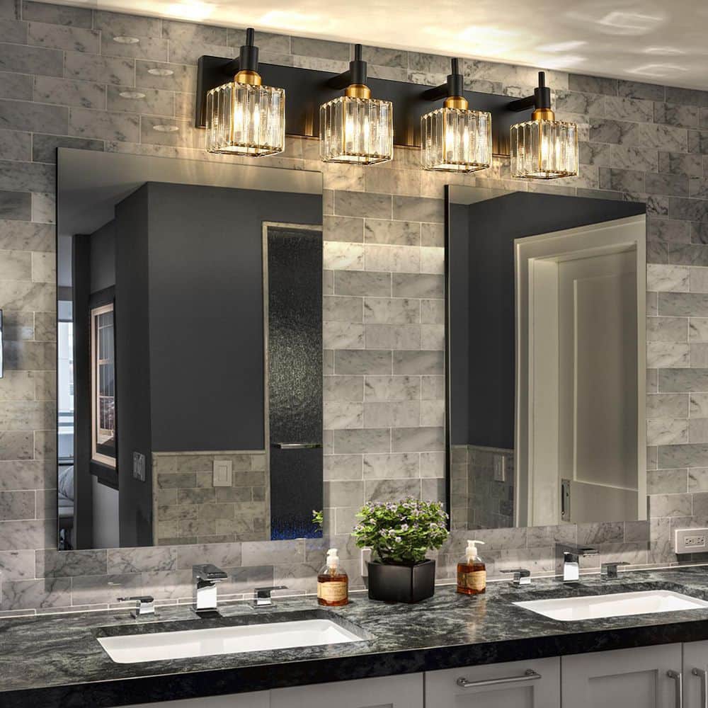27.5" Black Gold Metal Crystal Vanity Light Fixture