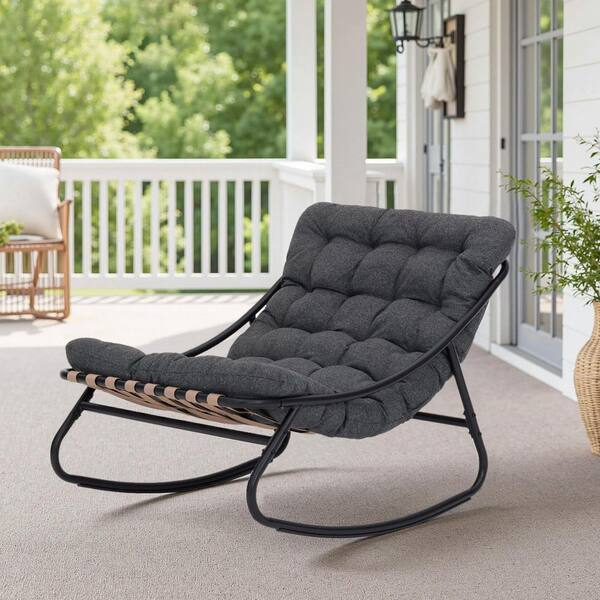 Qualz MH ROCKING CHAIR ブラック Uixe Black Metal Outdoor Rocking Chair with Gray Cushion GMI