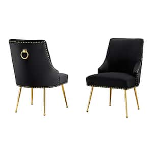 Monica Black Velvet Fabric Gold Chrome Iron Legs Side Chair (2-Chairs Included)