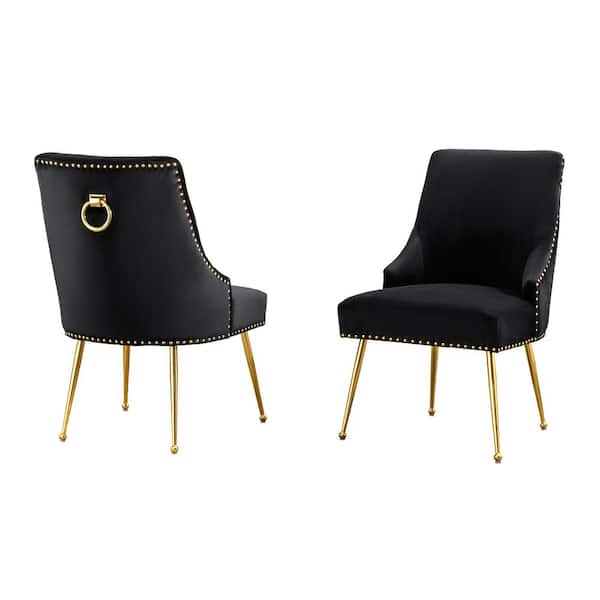 Best Quality Furniture Monica Black Velvet Fabric Gold Chrome Iron Legs Side Chair (2-Chairs Included)