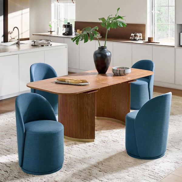 Clester Navy Polyester Swivel Dining Chair Set of 4