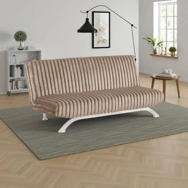 Villy 71 in. Taupe and Chrome Fabric Standard Futon Sofa Bed with Metal Legs