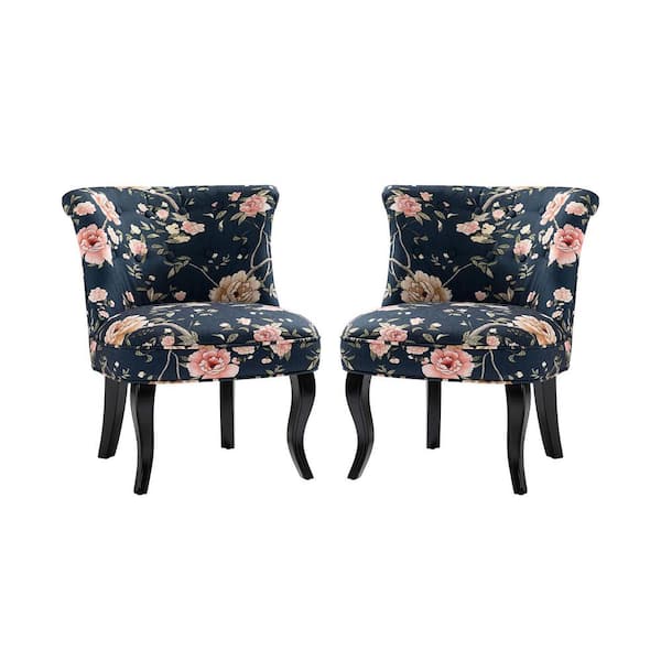 JAYDEN CREATION Bella Floral Comfy Side Chair with Tufted Back Set of 2