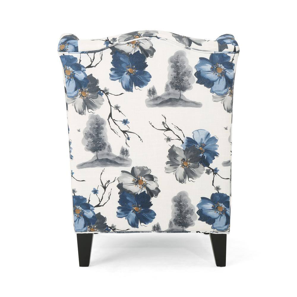 Handcrafted Floral Brown Wood Slope Arm Club Accent Chair
