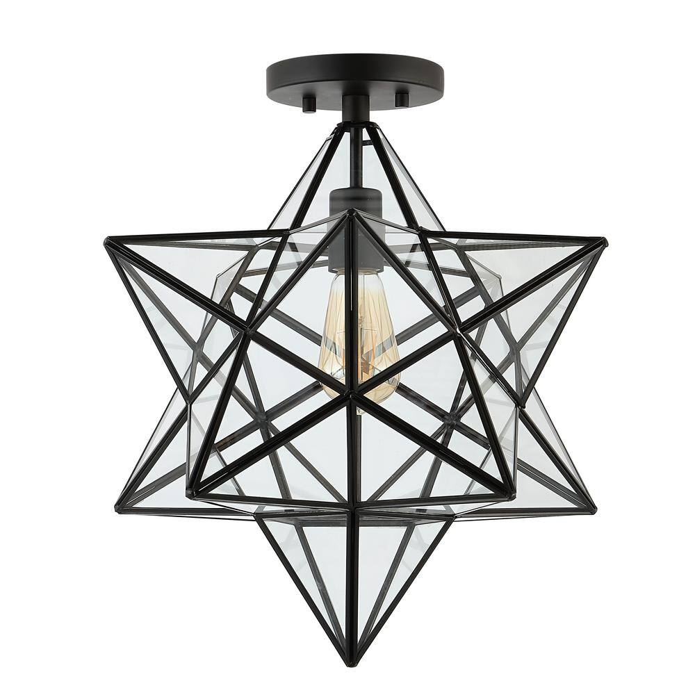 Ava 14.5" Black Clear Glass LED Farmhouse Bohemian Flush Mount Light