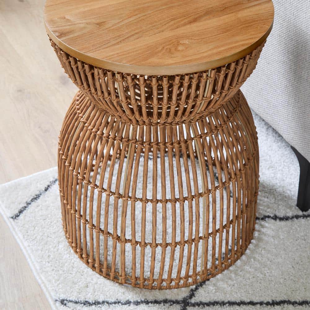 Avena 16.1 in. Natural Side Table with Removeable Top for Storage - thumbnail 4