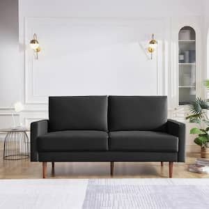69 in. Black Modern Decor Upholstered Wide Velvet Fabric 2-Seater Loveseat with Padded Cushion