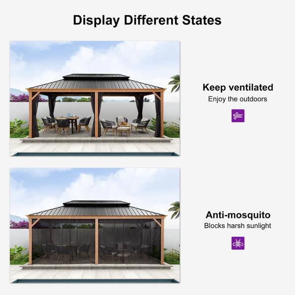 PURPLE LEAF 12 ft.x 20 ft. Wood Grain Luxury Aluminum Frame