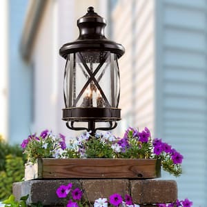 Chandler 3-Light Oiled Bronze Outdoor Lamp Post Light Fixture with Clear Seeded Glass