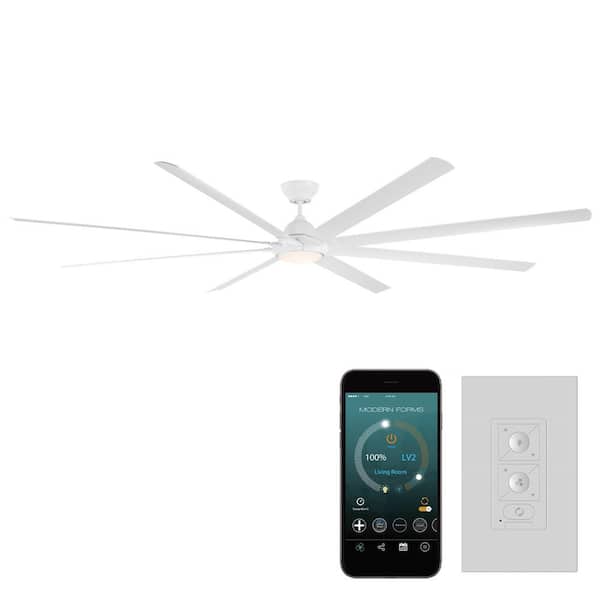 Hydra 120 in. 3000K Integrated LED Indoor/Outdoor Matte White Smart Ceiling Fan with Light Kit and Wall Control