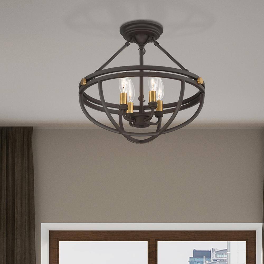 Sergeant 16" Aged Brass and Bronze Semi-Flush Mount Light