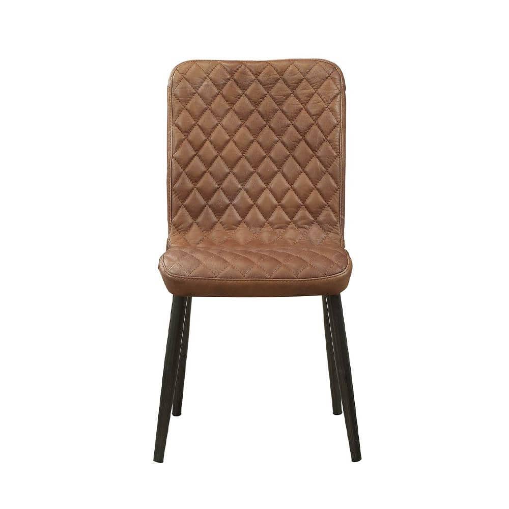 Low-Profile Vintage Chocolate Leather Side Chair with Metal Legs