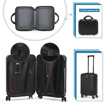 Luggage Waterproof Trolley Case with Hidden Hooks Spinner Luggage with Cosmetic Case 2 Bag Set (20 in.  14 in.) Black