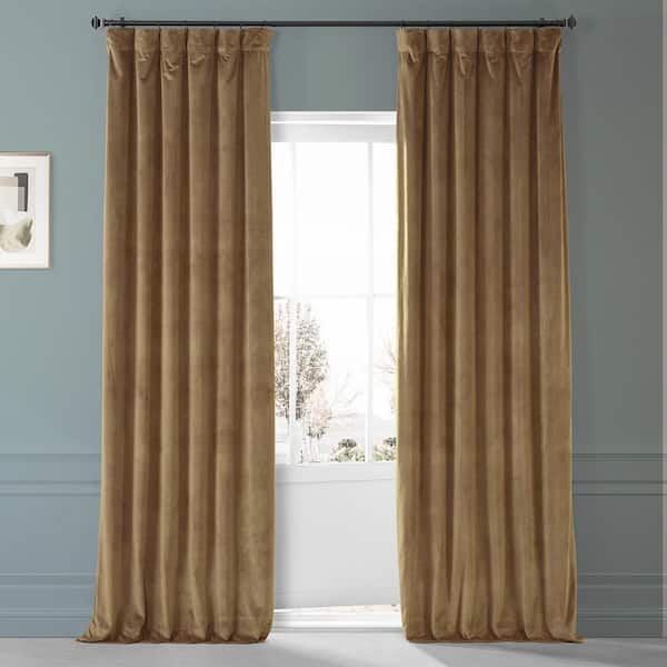 Exclusive Fabrics & Furnishings Signature Sweet And Spicy Rum Brown Plush Velvet Hotel Blackout Rod Pocket Curtain - 50 in. W x 108 in. L (1 Panel)